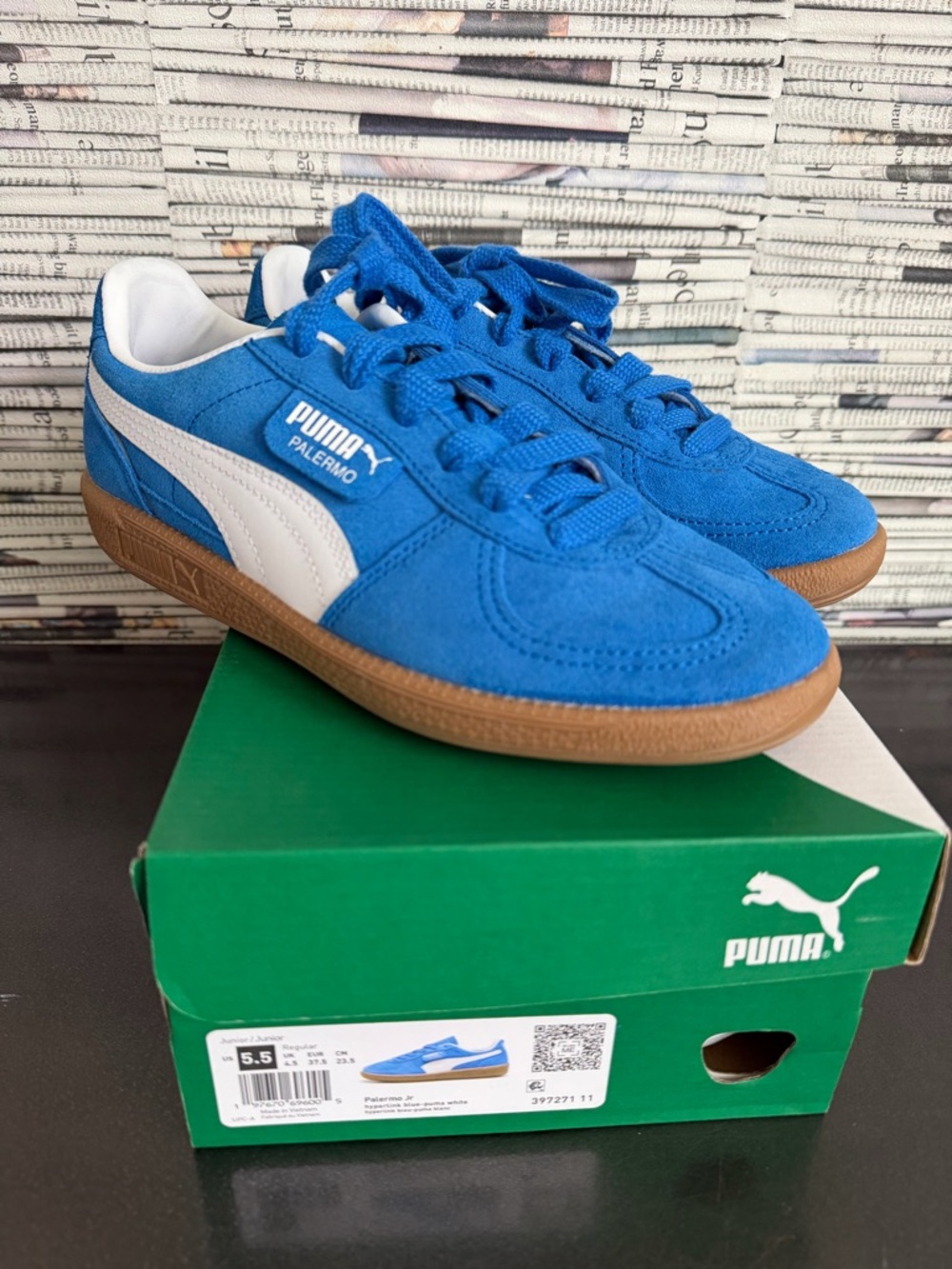 Puma Palermo Suede Sneakers in Blue, White & Gum